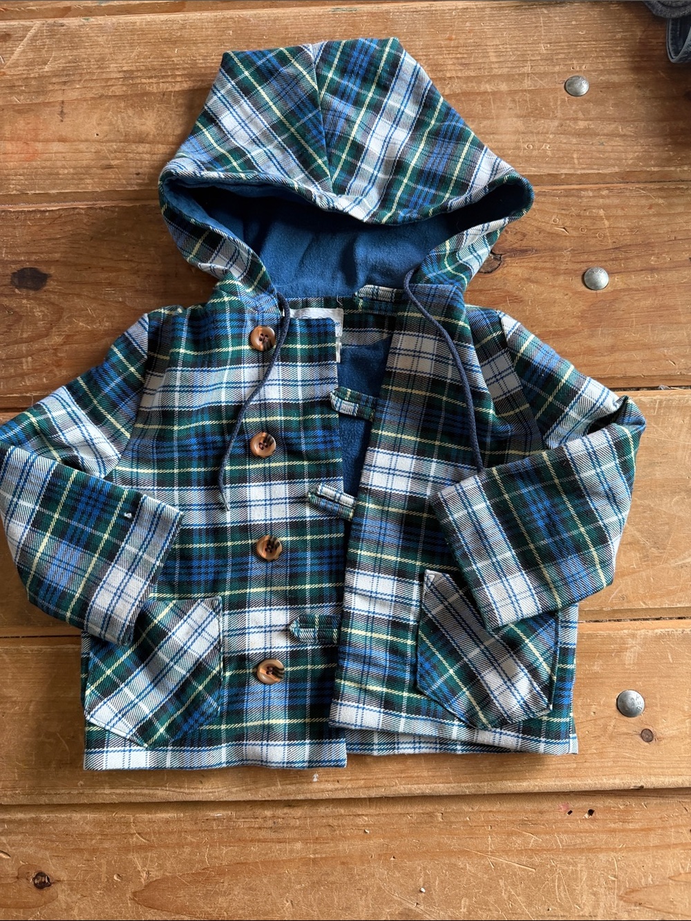 Saks Fifth Avenue Blue Plaid Trim Jacket